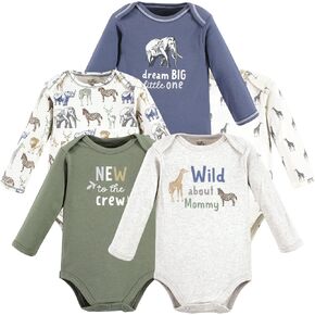 Touched by Nature Unisex Baby Organic Cotton Long-Sleeve Bodysuits, Boy Safari, 0-3 Months in Saudi Arabia