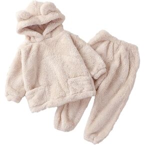 UVIPC Toddler Baby Fleece Pants Pullover Tops Set Winter Warm Sweatshirt Pants 2pcs Set With Bear Warm Hooded Outfits