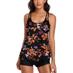Omichic Women's Loose Bathing Suits Tankini Top with Boyshorts Two Piece Tummy Control Tankinis Bikini Swimsuit