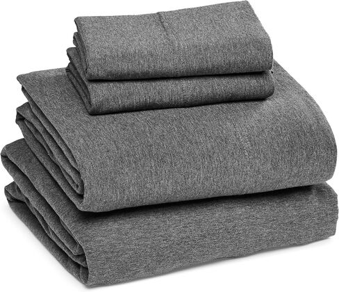 Amazon Basics Cotton Jersey 3-Piece Bed Sheet Set, Twin, Dark Gray, Solid in Kuwait