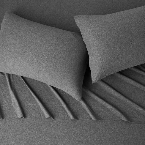 Amazon Basics Cotton Jersey 3-Piece Bed Sheet Set, Twin, Dark Gray, Solid in Kuwait