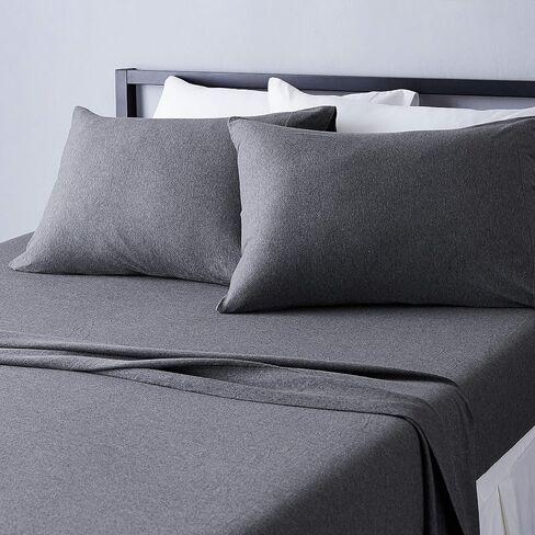 Amazon Basics Cotton Jersey 3-Piece Bed Sheet Set, Twin, Dark Gray, Solid in Kuwait