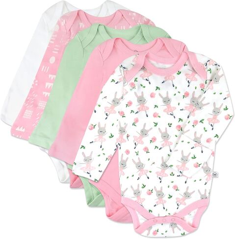 HonestBaby Unisex Baby Organic Cotton Long Sleeve Bodysuits Multi Pack And Toddler T-Shirt Set, 5 Pack Tutu Cute, 0-3 Months US in Saudi Arabia