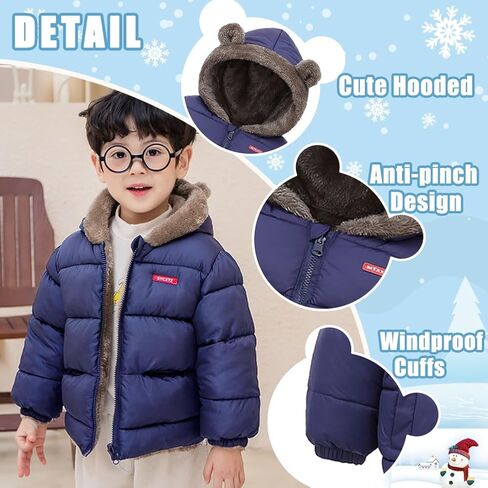Infant Baby Winter Coat Bear Hooded Jacket Warm Fleece Snowsuit Windproof Outerwear for Toddler Boy Girl 9M-4T in Saudi Arabia