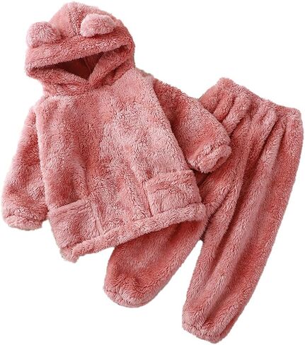 UVIPC Toddler Baby Fleece Set Winter Pullover Tops Pants 2pcs Set,Toddler Bear Sweatshirt Fluffy outfit in Saudi Arabia
