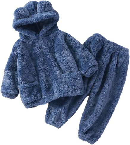 UVIPC Toddler Baby Fleece Set Winter Pullover Tops Pants 2pcs Set,Toddler Bear Sweatshirt Fluffy outfit in Saudi Arabia