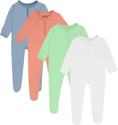 GUISBY Baby 4-Pack Rayon of Bamboo Zip Sleeper Pajamas, NB-18M | Rayon of bamboo softness, 4-pack zip sleepers, footed design, fold-over mittens, sleep & daily wear in Saudi Arabia