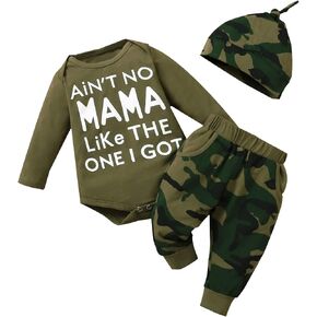 Aoswep Newborn Infant Baby Clothes Long Sleeve Romper + Pants + Hat 3PCS Outfits Set