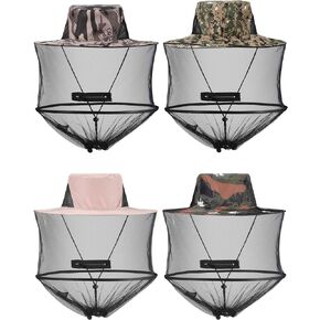 4 Pieces Mosquito Head Mesh Mosquito Cap Net Hat Face Cover with Zipper Foldable Fly Protection Netting Hat for Fishing Hiking Gardening, 4 Colors in Kuwait