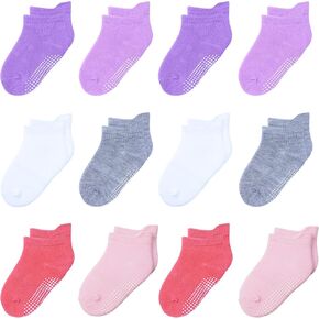 Toddler Non Slip Grip Ankle Socks for 1-7 Years Baby Kids Boys Girls | Cotton Grippers Socks 12 Pack Multi Colors for 1-3T/3-5T/5-7 Years Unisex in Saudi Arabia
