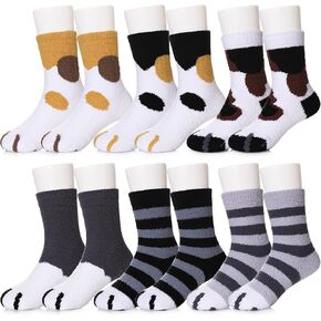 SDBING 6 Pairs Kids Fuzzy Socks Toddler Non Slip Socks Boys Girls Soft Fluffy Winter Warm Slipper Socks with Grips