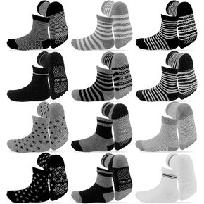 Baby Boy Socks, Non Slip Toddler Socks, 12 Pairs Cotton Grip Socks Crew Socks Grippy Socks for Baby Boy
