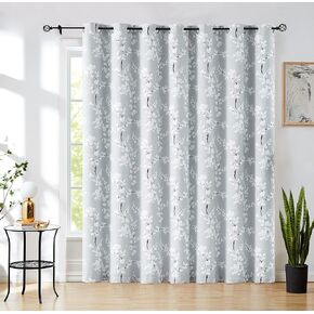 FMFUNCTEX ستائر باب زجاجية منزلقة باللون الرمادي والأبيض لغرفة النوم 100% ستائر تعتيم كاملة لغرفة المعيشة البلد طباعة الأزهار ستائر نافذة واسعة للغاية 100 بوصة عرض × 84 لتر قطعة واحدة in Kuwait