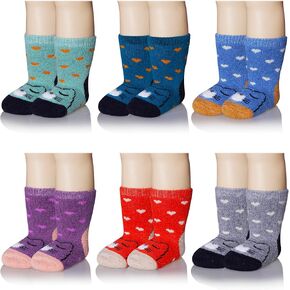 Eocom 6 Pairs Baby Boys Girls Wool Socks Infant Toddlers Kids Unisex Winter Thick Soft Warm Thermal Crew Socks in Kuwait