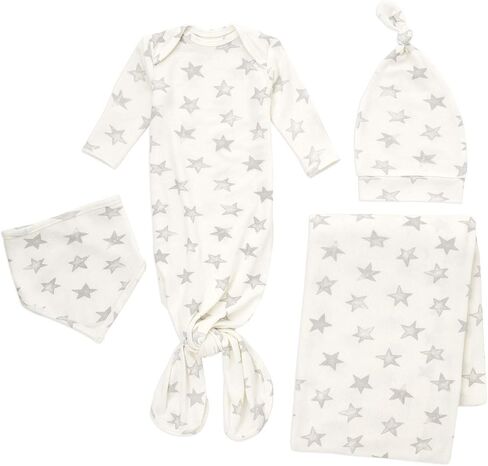 مجموعة هدايا حديثي الولادة من aden + anais Snuggle Knit مع ثوب أطفال معقود، وبطانية قماط، وقبعة للرضع، ومريلة باندانا، 0-3 أشهر، نجمة in Kuwait