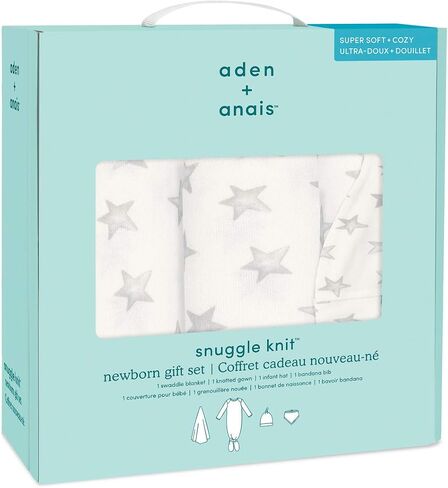 مجموعة هدايا حديثي الولادة من aden + anais Snuggle Knit مع ثوب أطفال معقود، وبطانية قماط، وقبعة للرضع، ومريلة باندانا، 0-3 أشهر، نجمة in Kuwait