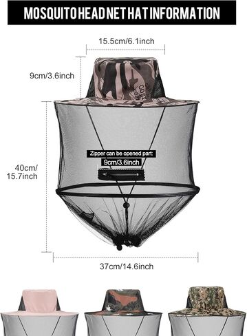 4 Pieces Mosquito Head Mesh Mosquito Cap Net Hat Face Cover with Zipper Foldable Fly Protection Netting Hat for Fishing Hiking Gardening, 4 Colors in Saudi Arabia