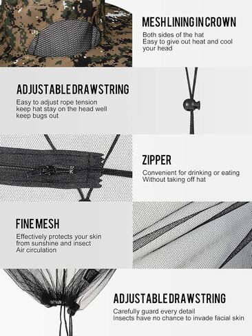 4 Pieces Mosquito Head Mesh Mosquito Cap Net Hat Face Cover with Zipper Foldable Fly Protection Netting Hat for Fishing Hiking Gardening, 4 Colors in Saudi Arabia