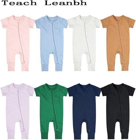 بيجامة Teach Leanbh للأطفال الأولاد والبنات بدون أقدام رومبير بأكمام قصيرة وسحاب ثنائي الاتجاه مع فسكوزي مصنوع من ألياف الخيزران in Kuwait