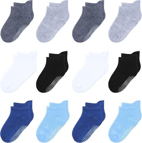 Toddler Non Slip Grip Ankle Socks for 1-7 Years Baby Kids Boys Girls | Cotton Grippers Socks 12 Pack Multi Colors for 1-3T/3-5T/5-7 Years Unisex in Saudi Arabia