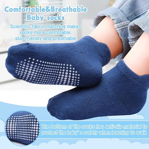 Toddler Non Slip Grip Ankle Socks for 1-7 Years Baby Kids Boys Girls | Cotton Grippers Socks 12 Pack Multi Colors for 1-3T/3-5T/5-7 Years Unisex in Saudi Arabia