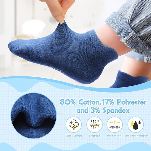 Toddler Non Slip Grip Ankle Socks for 1-7 Years Baby Kids Boys Girls | Cotton Grippers Socks 12 Pack Multi Colors for 1-3T/3-5T/5-7 Years Unisex in Saudi Arabia