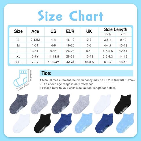 Toddler Non Slip Grip Ankle Socks for 1-7 Years Baby Kids Boys Girls | Cotton Grippers Socks 12 Pack Multi Colors for 1-3T/3-5T/5-7 Years Unisex in Saudi Arabia