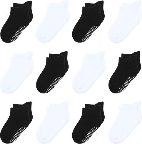 Toddler Non Slip Grip Ankle Socks for 1-7 Years Baby Kids Boys Girls | Cotton Grippers Socks 12 Pack Multi Colors for 1-3T/3-5T/5-7 Years Unisex in Saudi Arabia