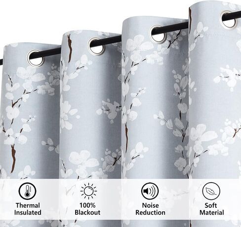 FMFUNCTEX ستائر باب زجاجية منزلقة باللون الرمادي والأبيض لغرفة النوم 100% ستائر تعتيم كاملة لغرفة المعيشة البلد طباعة الأزهار ستائر نافذة واسعة للغاية 100 بوصة عرض × 84 لتر قطعة واحدة in Kuwait