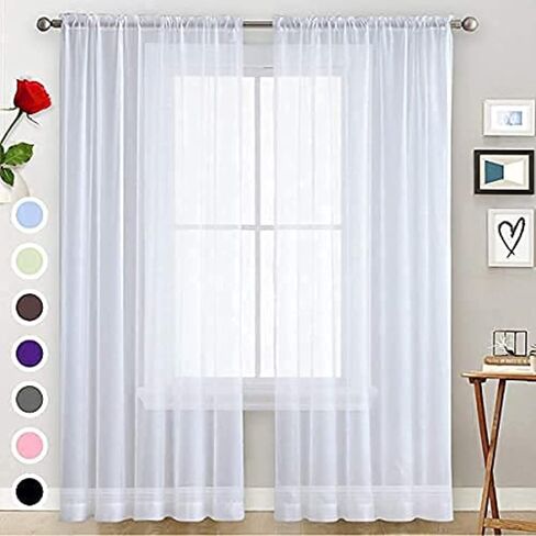 SpaceDresser Basic Rod Pocket Sheer Voile Window Curtain 2 Panels 38 Inches Width 45 Inches Long for Kitchen Bedroom Children Living Room Yard in Saudi Arabia