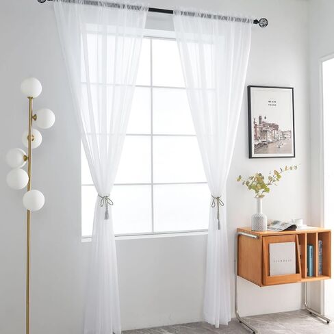 SpaceDresser Basic Rod Pocket Sheer Voile Window Curtain 2 Panels 38 Inches Width 45 Inches Long for Kitchen Bedroom Children Living Room Yard in Saudi Arabia