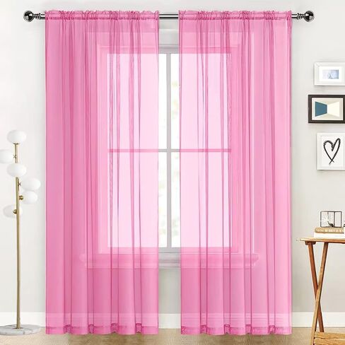 SpaceDresser Basic Rod Pocket Sheer Voile Window Curtain 2 Panels 38 Inches Width 45 Inches Long for Kitchen Bedroom Children Living Room Yard in Kuwait