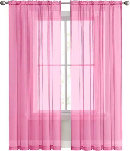 SpaceDresser Basic Rod Pocket Sheer Voile Window Curtain 2 Panels 38 Inches Width 45 Inches Long for Kitchen Bedroom Children Living Room Yard in Kuwait
