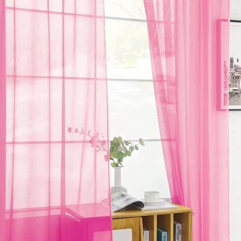 SpaceDresser Basic Rod Pocket Sheer Voile Window Curtain 2 Panels 38 Inches Width 45 Inches Long for Kitchen Bedroom Children Living Room Yard in Kuwait