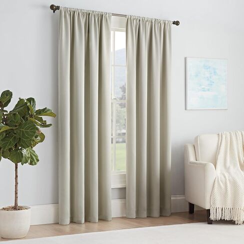 Eclipse Solid Thermapanel Modern Room Darkening Rod Pocket Window Curtain for Bedroom (1 Panel), 54 in x 63 in, Stone in Saudi Arabia