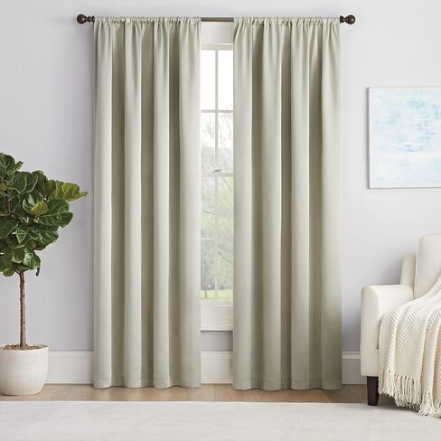 Eclipse Solid Thermapanel Modern Room Darkening Rod Pocket Window Curtain for Bedroom (1 Panel), 54 in x 63 in, Stone in Saudi Arabia