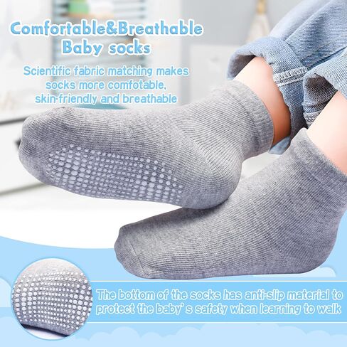 Toddler Non Slip Grip Crew Socks for 1-7 Years Baby Kids Boys Girls | Grip Cotton Socks 12 Pack Multi Colors for 1-3T/3-5T/5-7 Years Unisex in Saudi Arabia