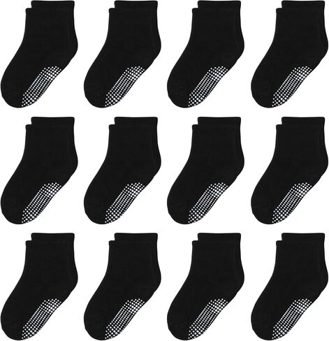 Toddler Non Slip Grip Crew Socks for 1-7 Years Baby Kids Boys Girls | Grip Cotton Socks 12 Pack Multi Colors for 1-3T/3-5T/5-7 Years Unisex in Saudi Arabia