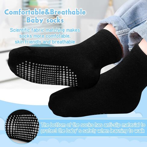 Toddler Non Slip Grip Crew Socks for 1-7 Years Baby Kids Boys Girls | Grip Cotton Socks 12 Pack Multi Colors for 1-3T/3-5T/5-7 Years Unisex in Saudi Arabia