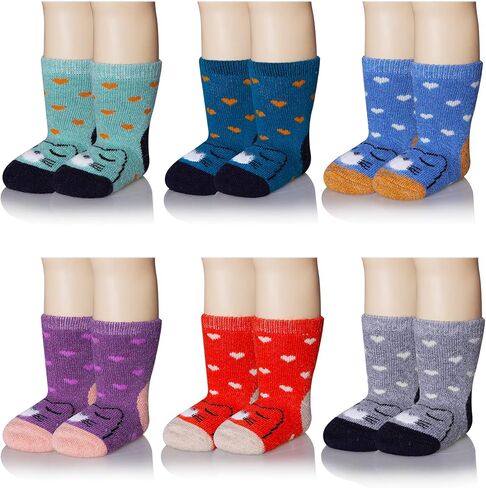 Eocom 6 Pairs Baby Boys Girls Wool Socks Infant Toddlers Kids Unisex Winter Thick Soft Warm Thermal Crew Socks in Saudi Arabia