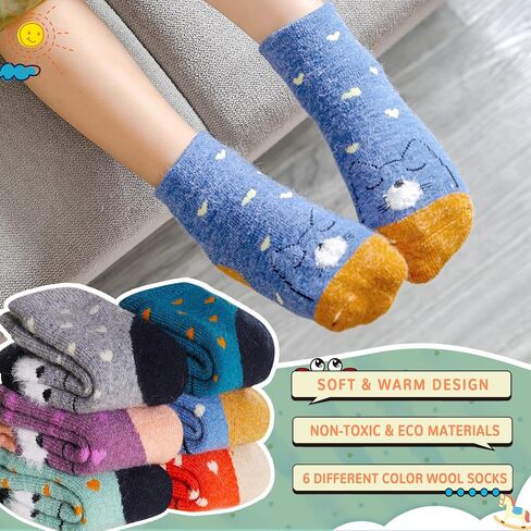Eocom 6 Pairs Baby Boys Girls Wool Socks Infant Toddlers Kids Unisex Winter Thick Soft Warm Thermal Crew Socks in Saudi Arabia