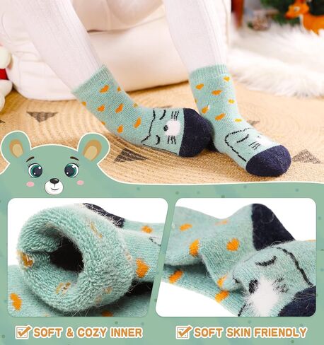 Eocom 6 Pairs Baby Boys Girls Wool Socks Infant Toddlers Kids Unisex Winter Thick Soft Warm Thermal Crew Socks in Saudi Arabia