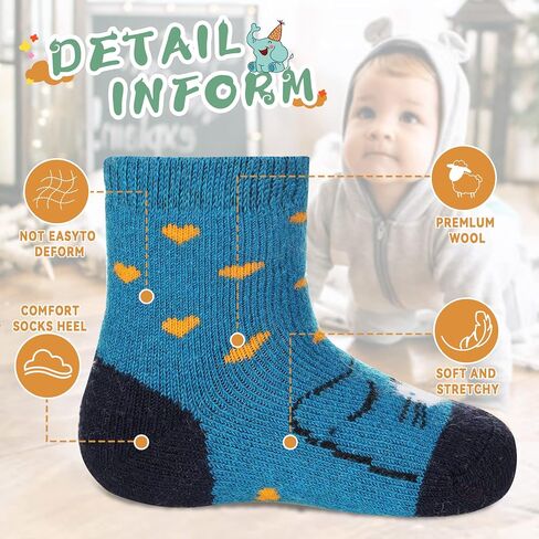 Eocom 6 Pairs Baby Boys Girls Wool Socks Infant Toddlers Kids Unisex Winter Thick Soft Warm Thermal Crew Socks in Saudi Arabia