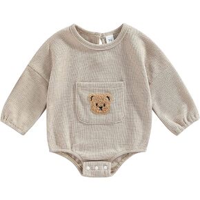 Douhoow Cute Baby Sweatshirt Romper Waffle Knit Baby Clothes Infant Girl Boy Fall Winter Outfits