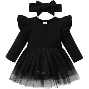Baby Girl Clothes Infant Ruffle Sleeve Romper Dress Newborn Solid Tutu Skirt Sets Jumpsuit Headband Outfit