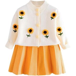 Toddler Baby Girls Fall Outfits Long Sleeve Knitted Sweater Tops Pleated Mini Skirt Set Autumn Winter Clothes Set in Kuwait