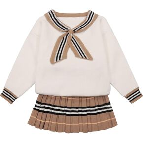 Toddler Baby Girls Fall Outfits Long Sleeve Knitted Sweater Tops Pleated Mini Skirt Set Autumn Winter Clothes Set