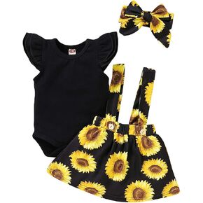 YOUNGER TREE Infant Toddler Baby Girl Summer Outfit Sunflower Strap Sets Sleeveless Romper Suspender Skirt 3pcs Clothing Sets in Saudi Arabia