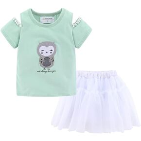 Mud Kingdom Infant Toddler Girls Tulle Skirts Set Outfit T-shirts Cute Print Casual Summer