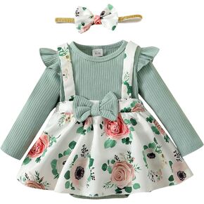 Baby Girl Winter Clothes Toddler Girl Spring Outfit Long Sleeve Ruffle Romper Suspender Skirt Headband Set in Saudi Arabia
